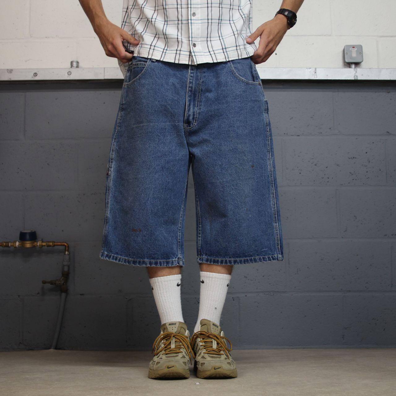 Long baggy denim shorts Y2K carpenter blue GZE loose skater style cargo shorts