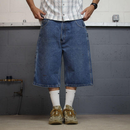 Long baggy denim shorts Y2K carpenter blue GZE loose skater style cargo shorts