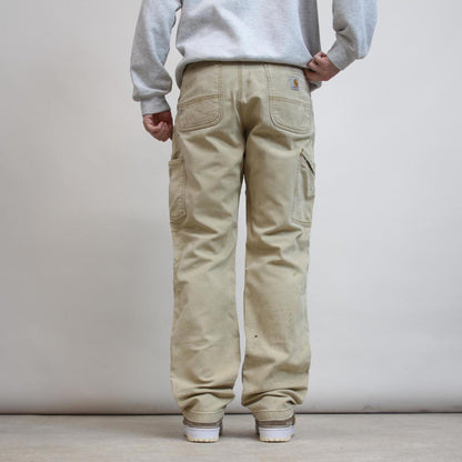 Mens Carhartt carpenter pants W32 L32 tan relaxed cargo skater trousers