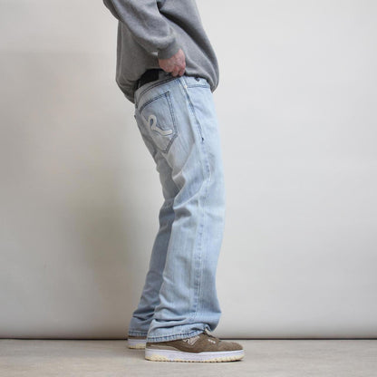 Mens Rocawear jeans W34 L32 loose blue y2k embroidered design jeans
