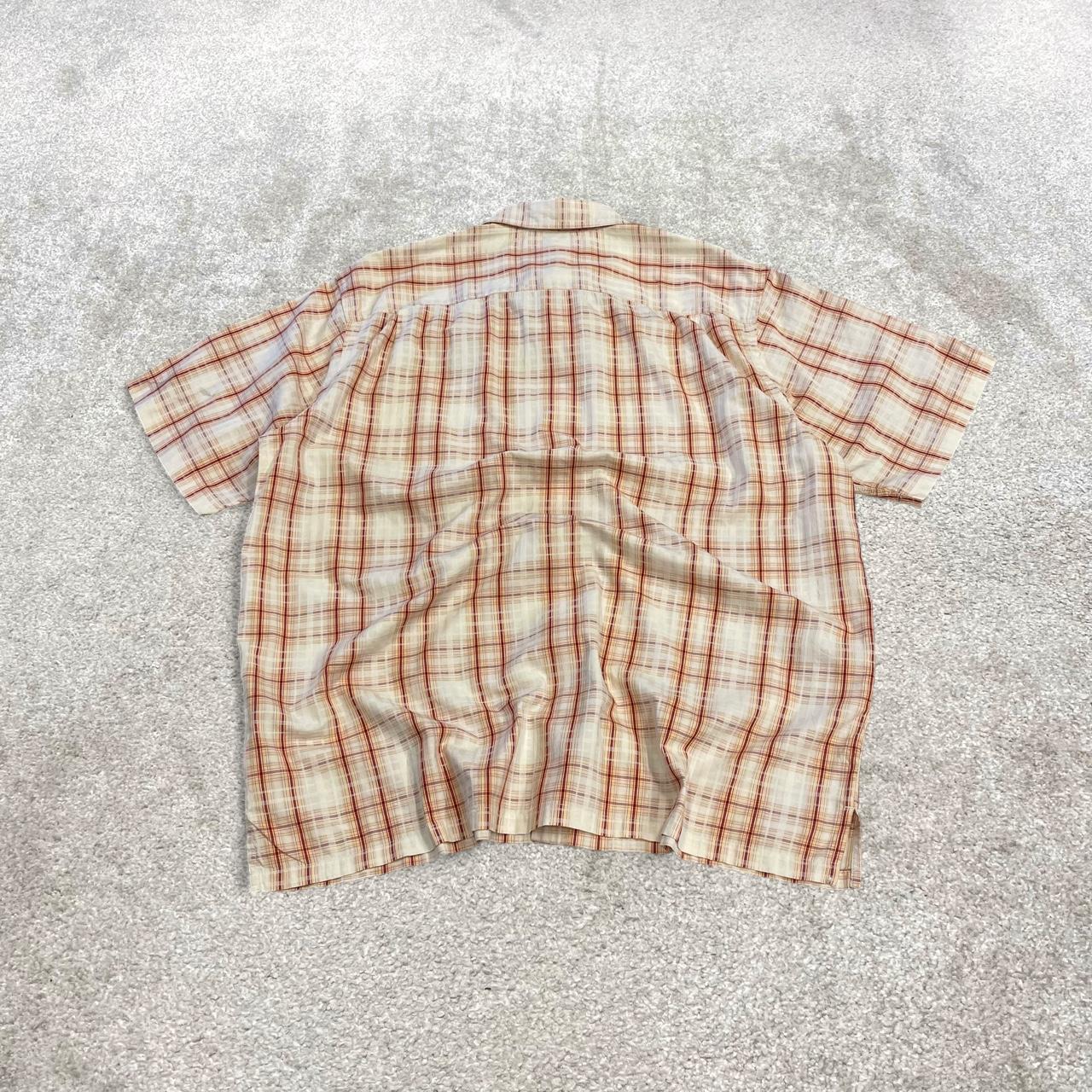 Columbia checkered short sleeve shirt y2k beige red Festival style button down summer shirt
