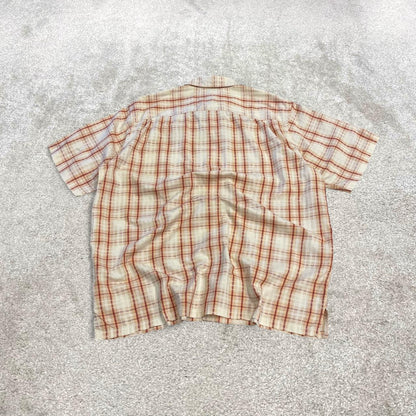 Columbia checkered short sleeve shirt y2k beige red Festival style button down summer shirt