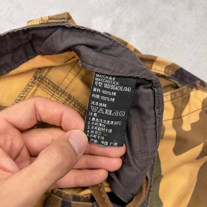 Camo Matchstick cargo pants W35L31 Khaki brown desert forest camouflage y2k style carpenter trousers