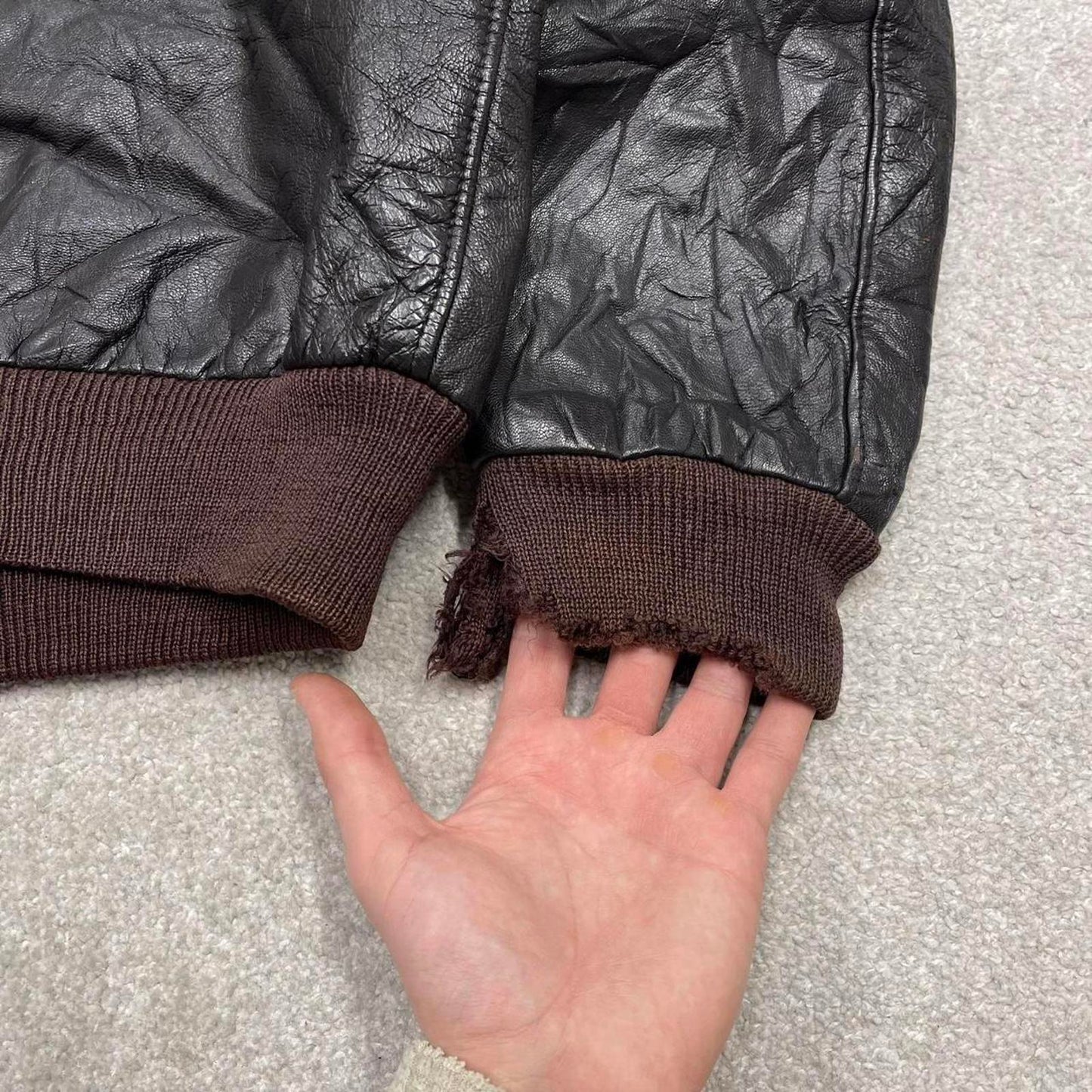 Vintage leather flight aviator bomber jacket brown L.L.Bean boxy genuine leather coat