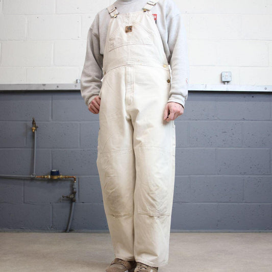 Vintage Carhartt dungarees wide leg white Canvas unlined bib overalls utility workwear