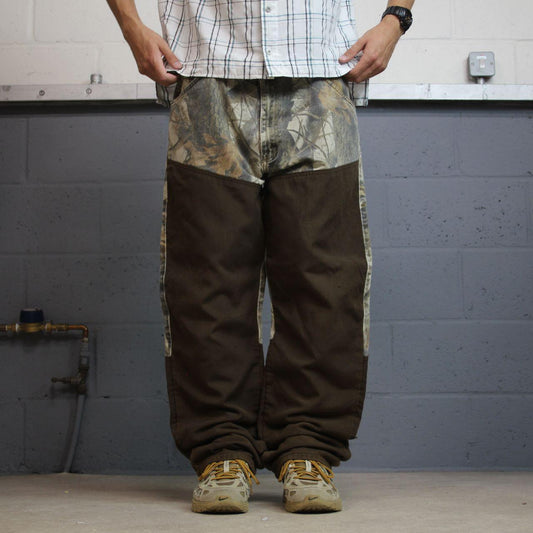 Wrangler Realtree camo jeans W38L32 khaki brown straight fit Hardwoods camouflage double knee pants