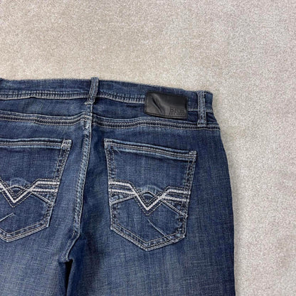 Blue BKE jeans W32L32 slim straight y2k 00s style jeans embroidered stitch detail