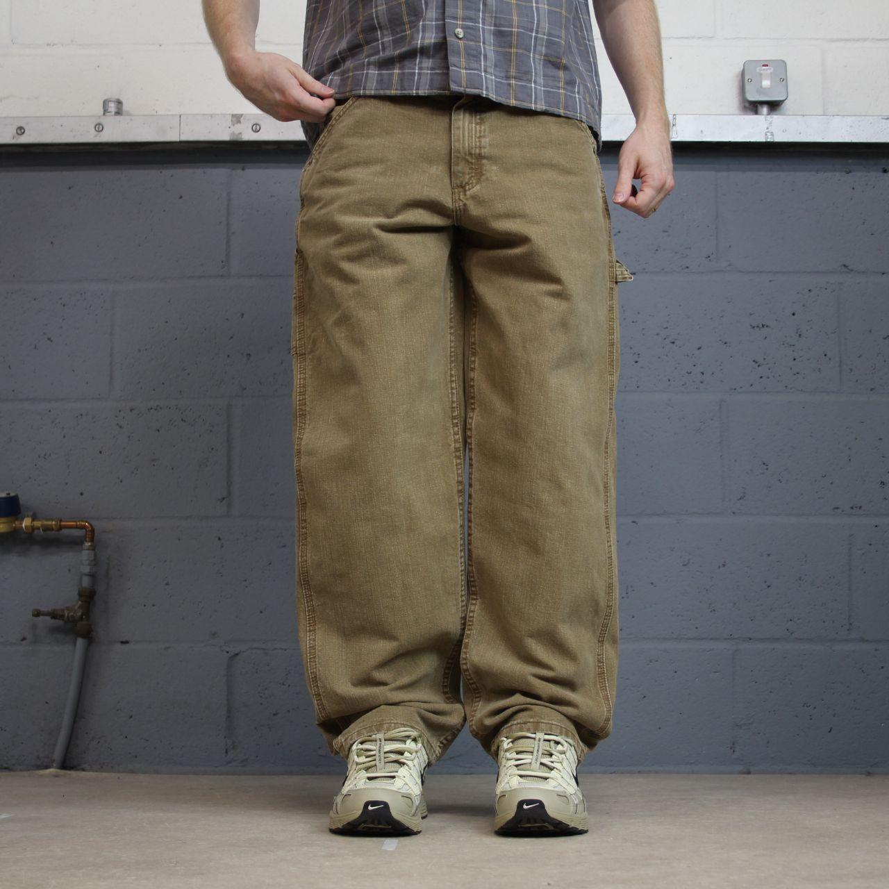 Vintage Lee carpenter jeans y2k tan brown Loose leg skater style utility workwear trousers