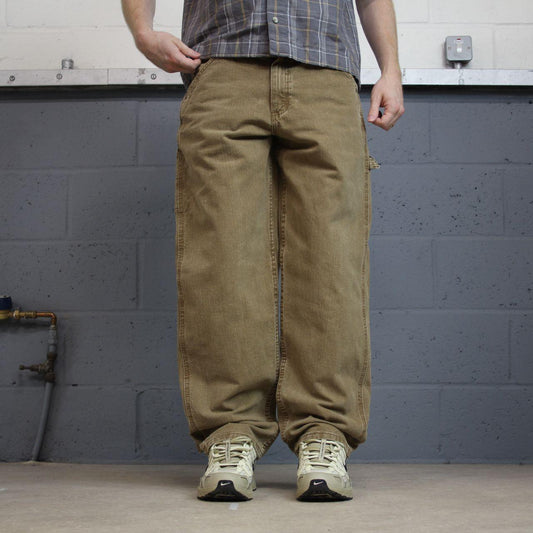 Vintage Lee carpenter jeans y2k tan brown Loose leg skater style utility workwear trousers