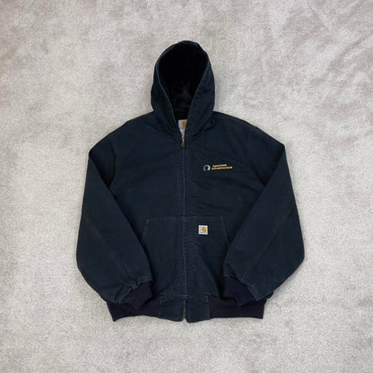 Vintage Black Carhartt hooded active jacket XL 90s style skater canvas bomber J131 BLK