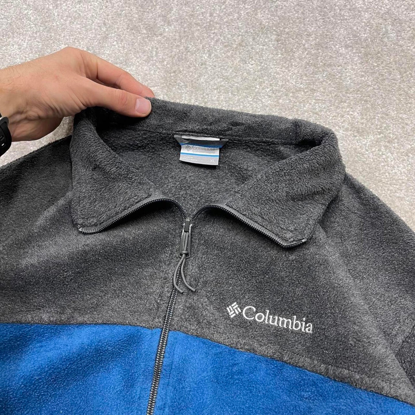 00s Columbia technical fleece XL men's grey blue full zip up y2k style autumn adjustable waist