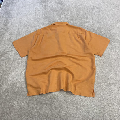 Columbia technical short sleeve shirt orange Festival style button down summer hiking shirt