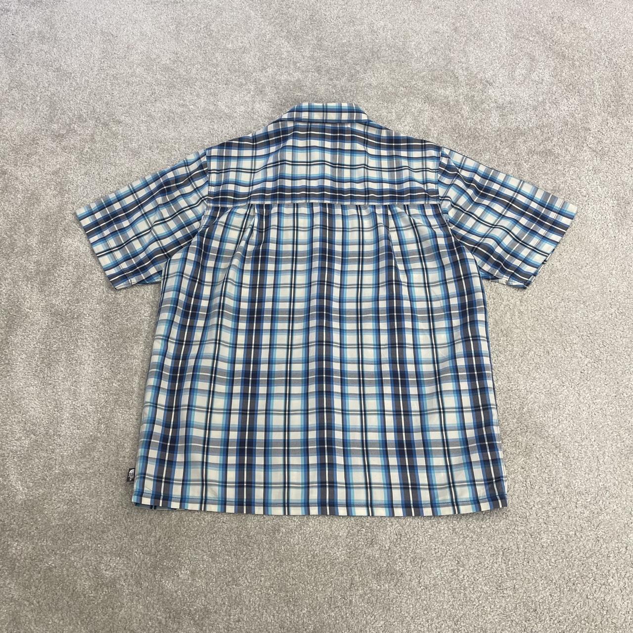 North Face boxy checkered short sleeve shirt blue TNF surf style check shirt style summer festival