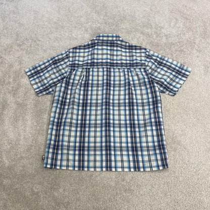 North Face boxy checkered short sleeve shirt blue TNF surf style check shirt style summer festival
