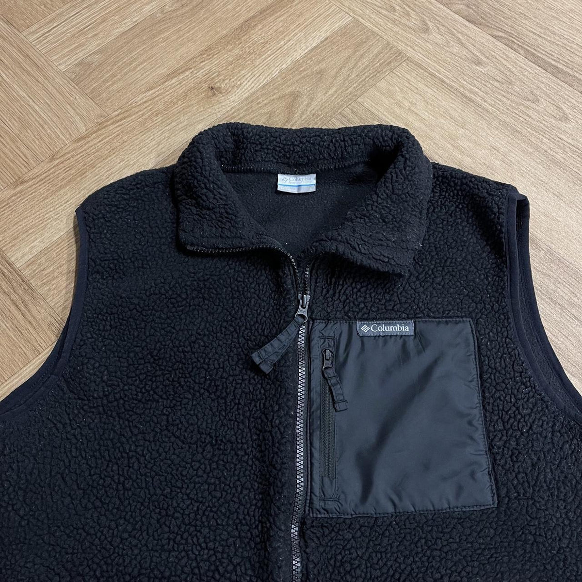 Y2K Colombia teddy bear fleece gilet Men’s black full zip autumn sleeveless pile fleece