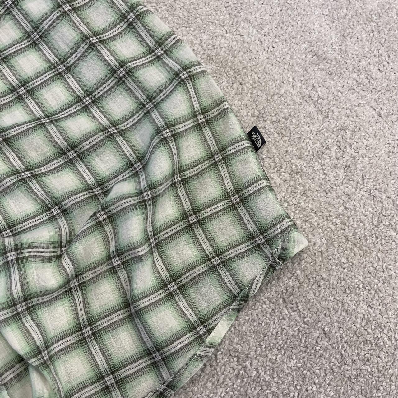 North Face checkered short sleeve shirt y2k green TNF surf style check shirt button summer