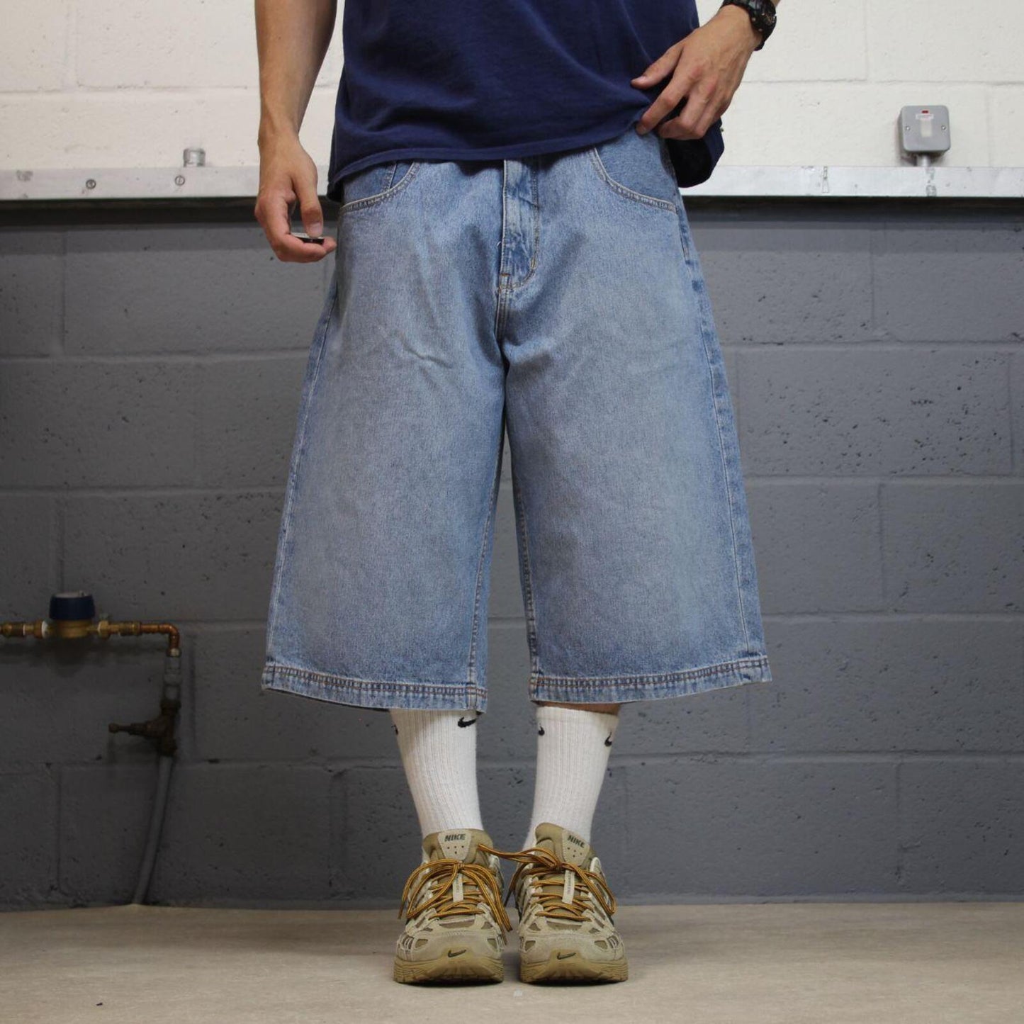 Pepe extra baggy denim shorts wide leg blue Long skater style surf jorts