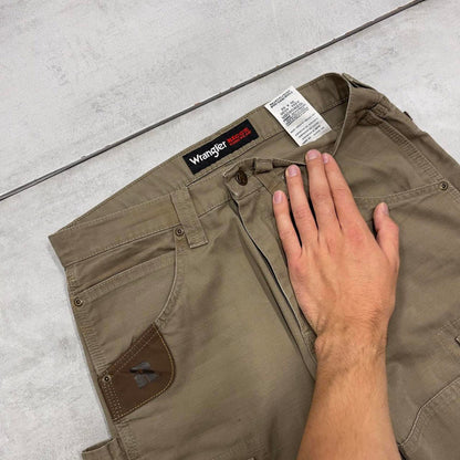 Khaki Wrangler double knee carpenter jeans W30L32 loose canvas 90s skater style cargos