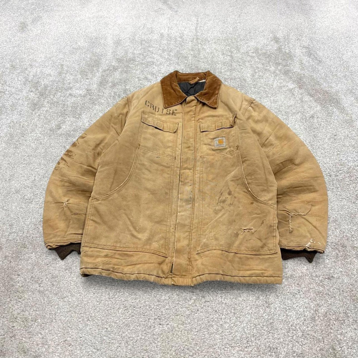 Vintage 90s Carhartt jacket winter XL tan brown canvas padded arctic chore coat workwear