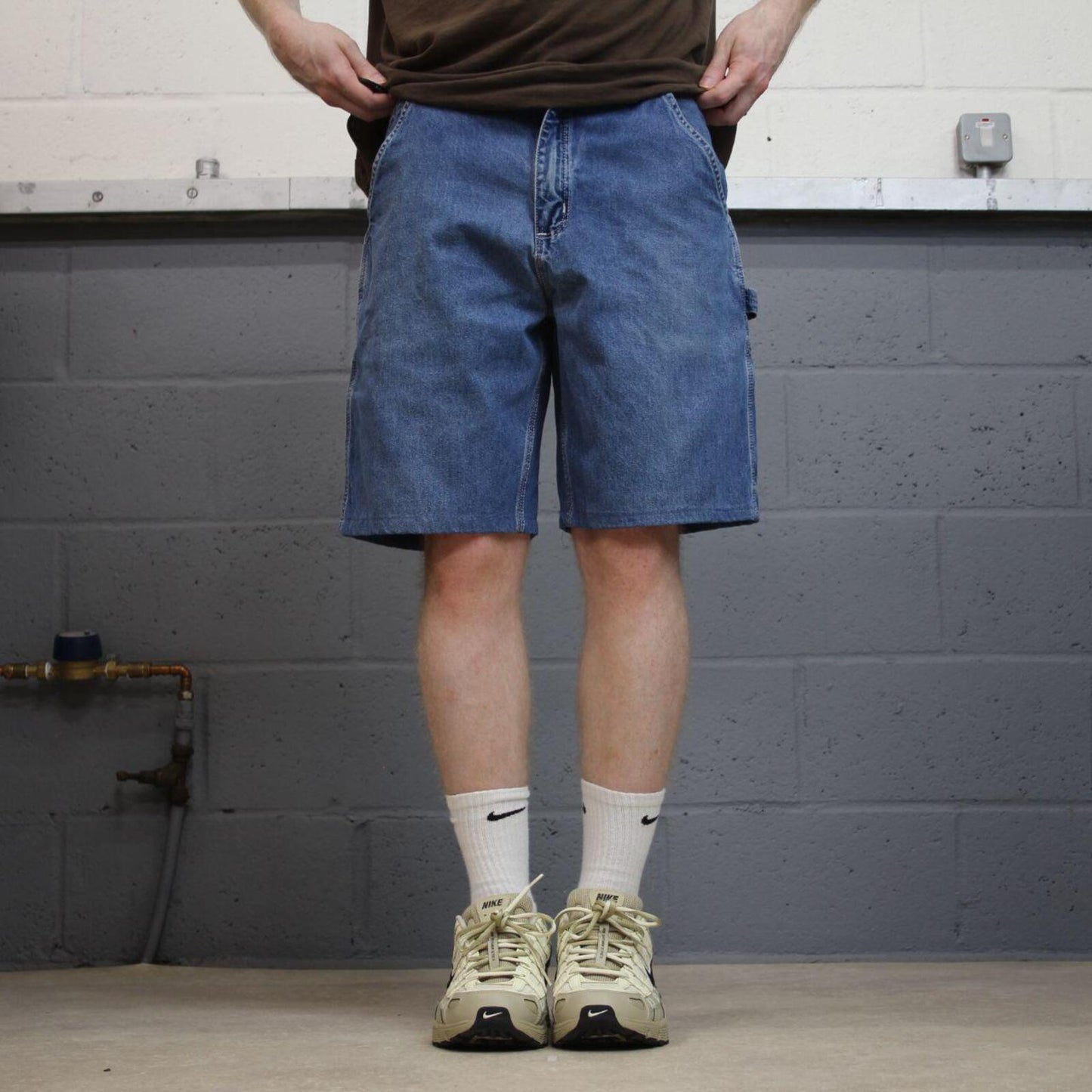 Carhartt carpenter denim shorts y2k faded blue Loose skater style work jorts