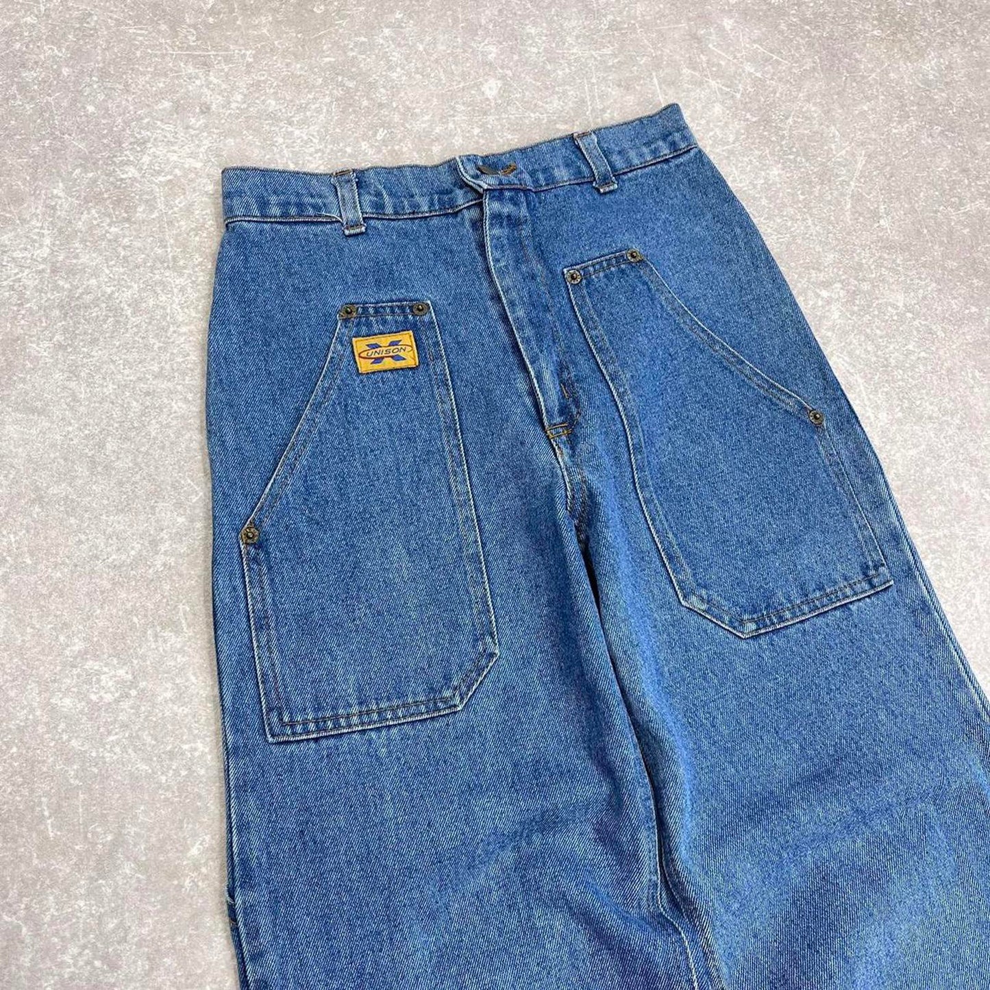 Y2k skate jeans Kids size 11 (W26L28) hip hop style Unison carpenter pants blue casual denim