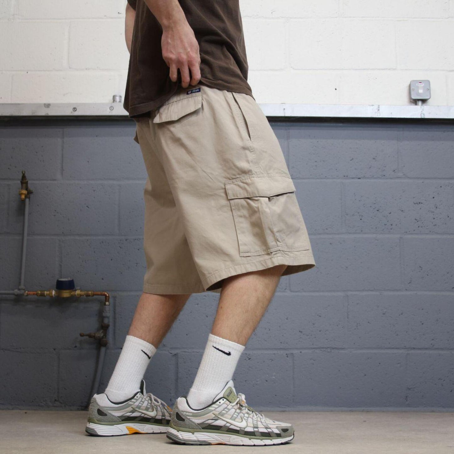 Y2K baggy Chaps cargo technical shorts beige W42 Wide leg chino utility hiking