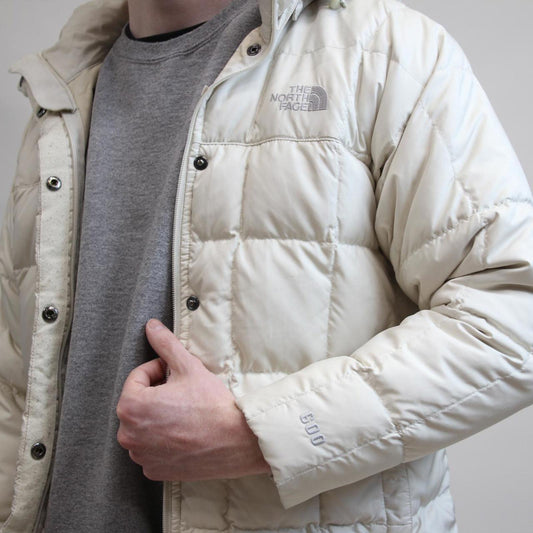 Women's North Face jacket M cream tnf 600 down hooded puffer coat
