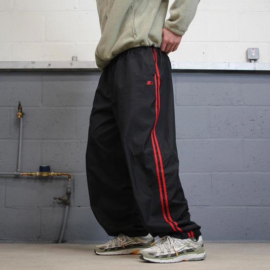 Vintage baggy Y2K Starter tracksuit bottoms black Unlined embroidered logo gym loose track pants