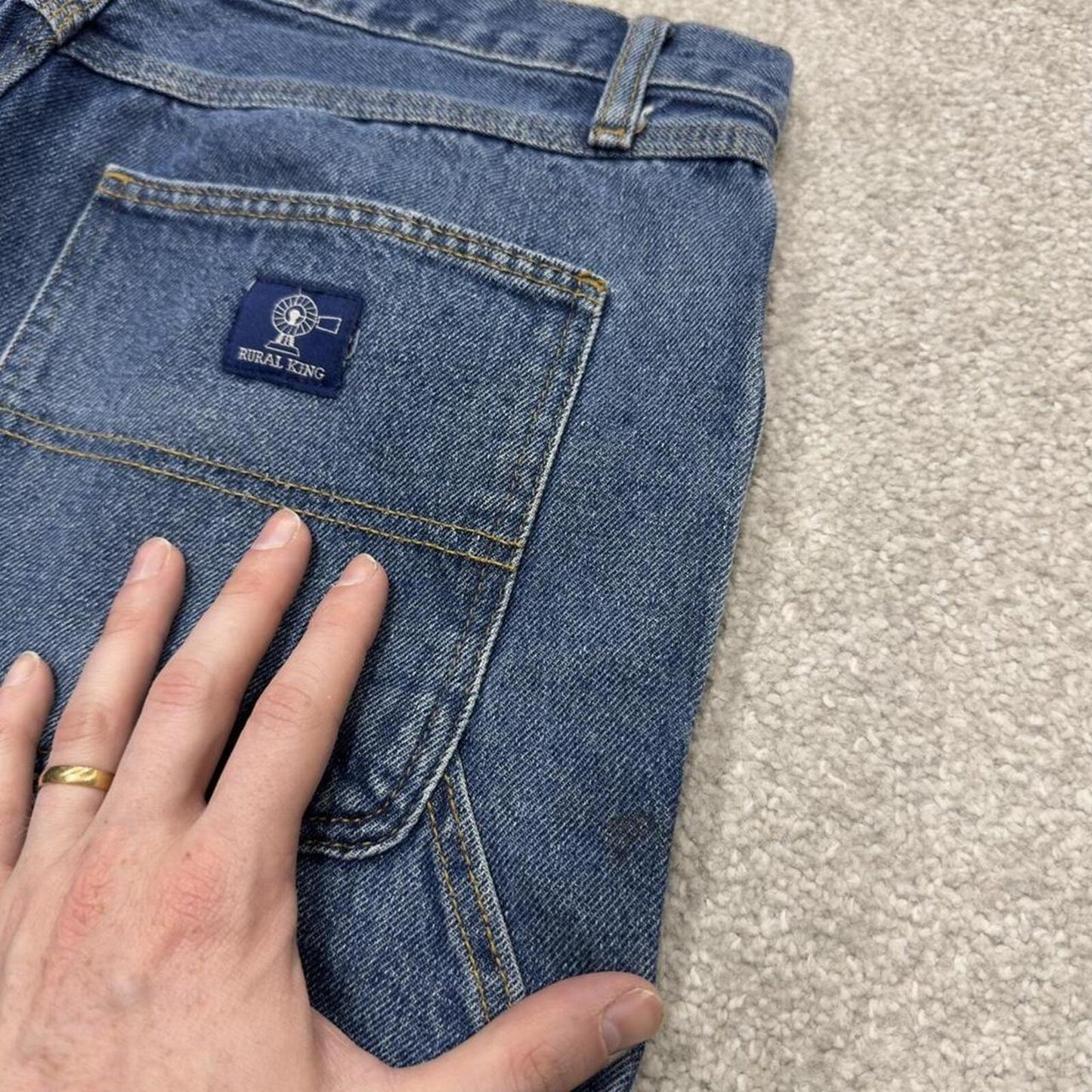 Denim carpenter shorts cargo loose blue RK skater style surf festival jorts