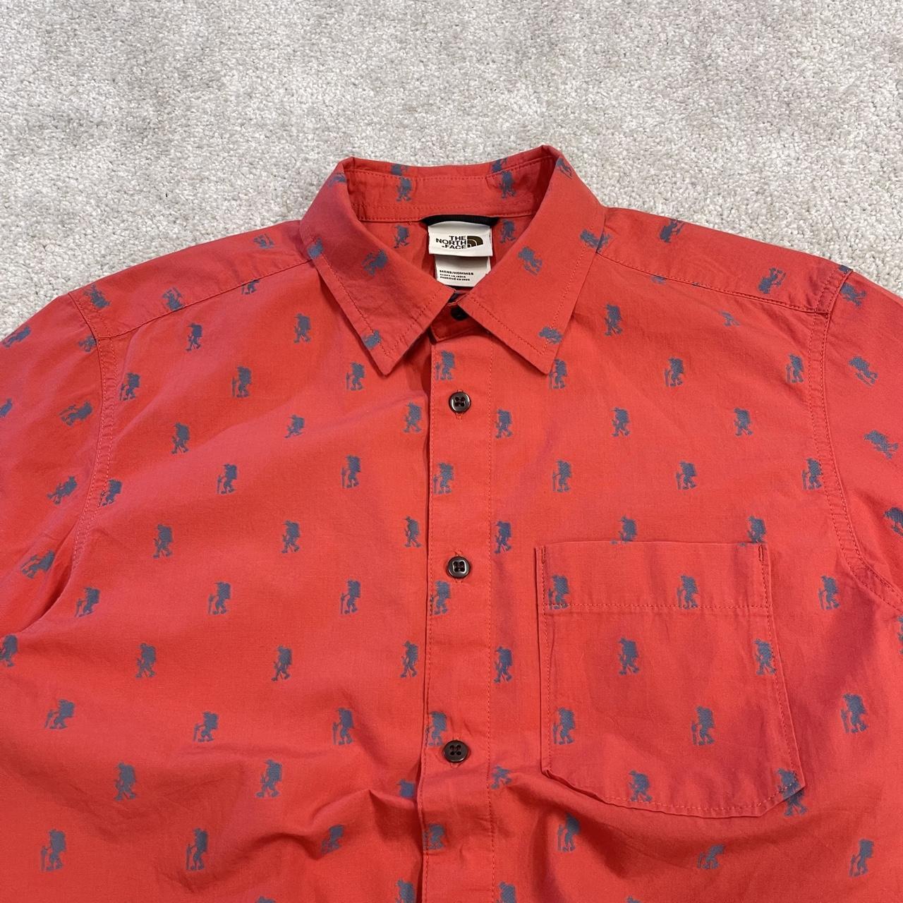 North Face funky pattern short sleeve shirt red TNF surf style summer festival shirt