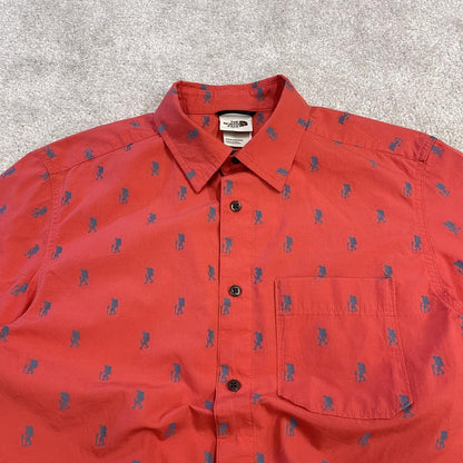 North Face funky pattern short sleeve shirt red TNF surf style summer festival shirt