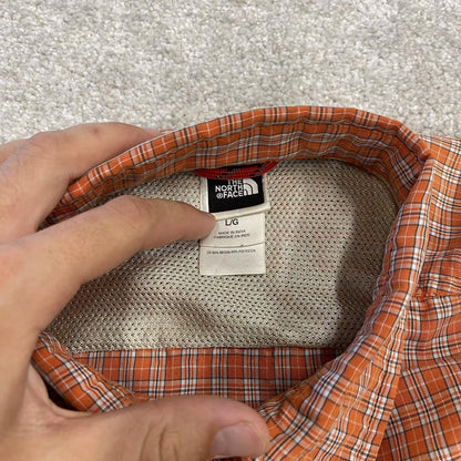 North face boxy checkered short sleeve shirt orange Y2K TNF surf style check shirt summer festival