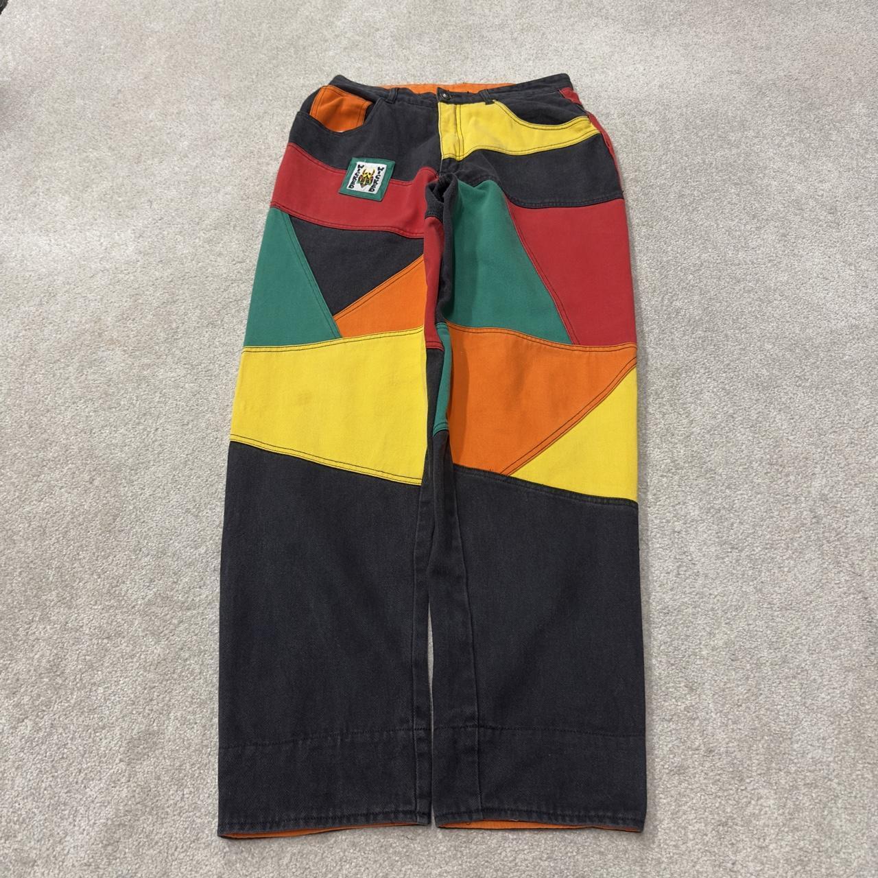 Y2K Wicked colour block patchwork jeans W32L33 multicoloured denim Loose festival rave pants