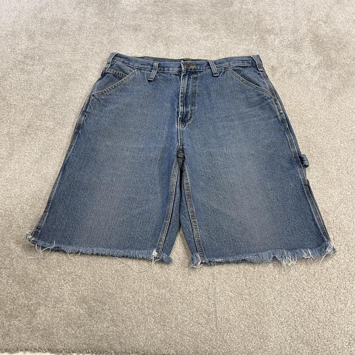 Denim carpenter shorts Y2K cargo blue RK Brand loose skater style surf jorts