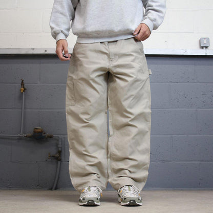 Baggy Carhartt carpenter pants W38L30 90s style skater canvasy loose wide leg beige cargos