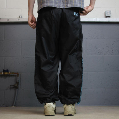 Y2K Nike baggy popper tracksuit bottoms black L swoosh logo side stripe track pants
