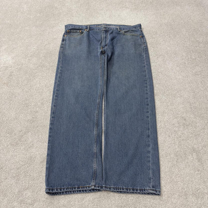 Y2K Levi’s 505 jeans W42L32 blue 100% cotton straight fit 5 pocket belt loops red tab logo