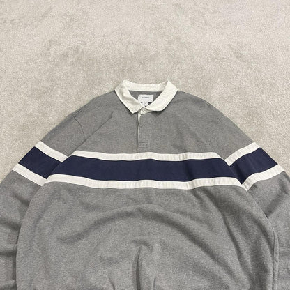 Striped rugby shirt long sleeve polo grey Retro Old Navy button up pullover rugby top