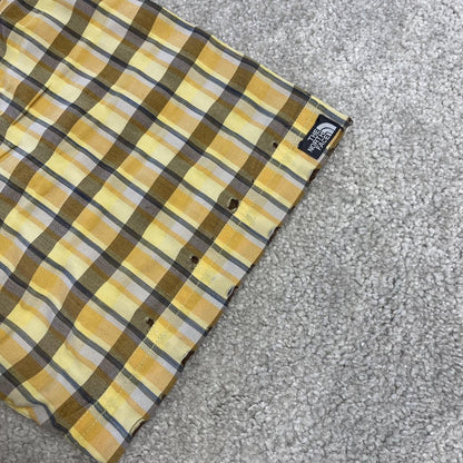 North Face checkered short sleeve shirt yellow brown TNF Festival style surf check shirt