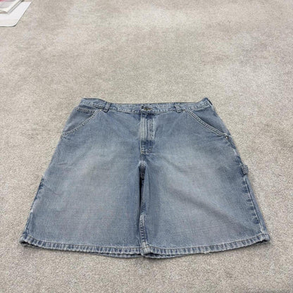 Denim carpenter shorts cargo blue Lands End loose leg skater style surf jorts