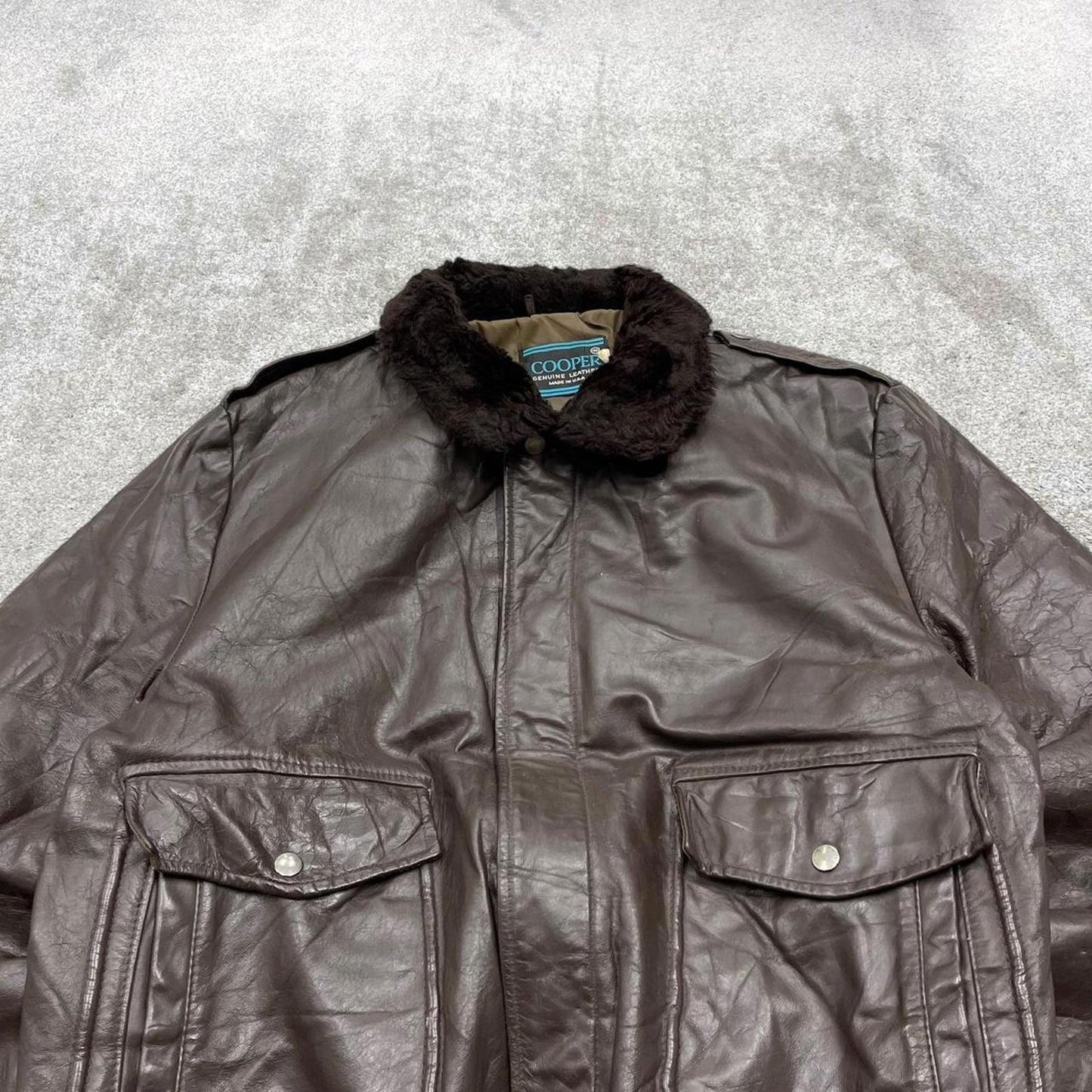 Vintage leather flight aviator bomber jacket brown Cooper boxy genuine leather flying coat
