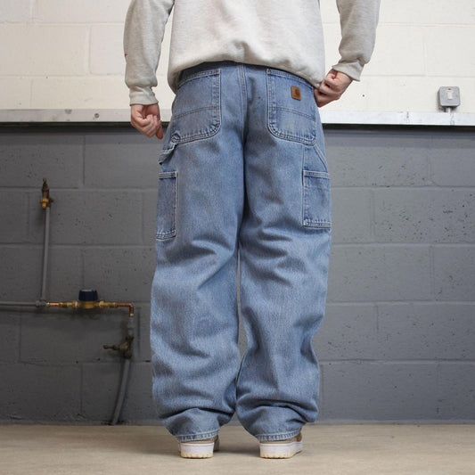 Vintage baggy Carhartt carpenter jeans W34L32 Mens blue loose y2k style thick denim cargos trousers