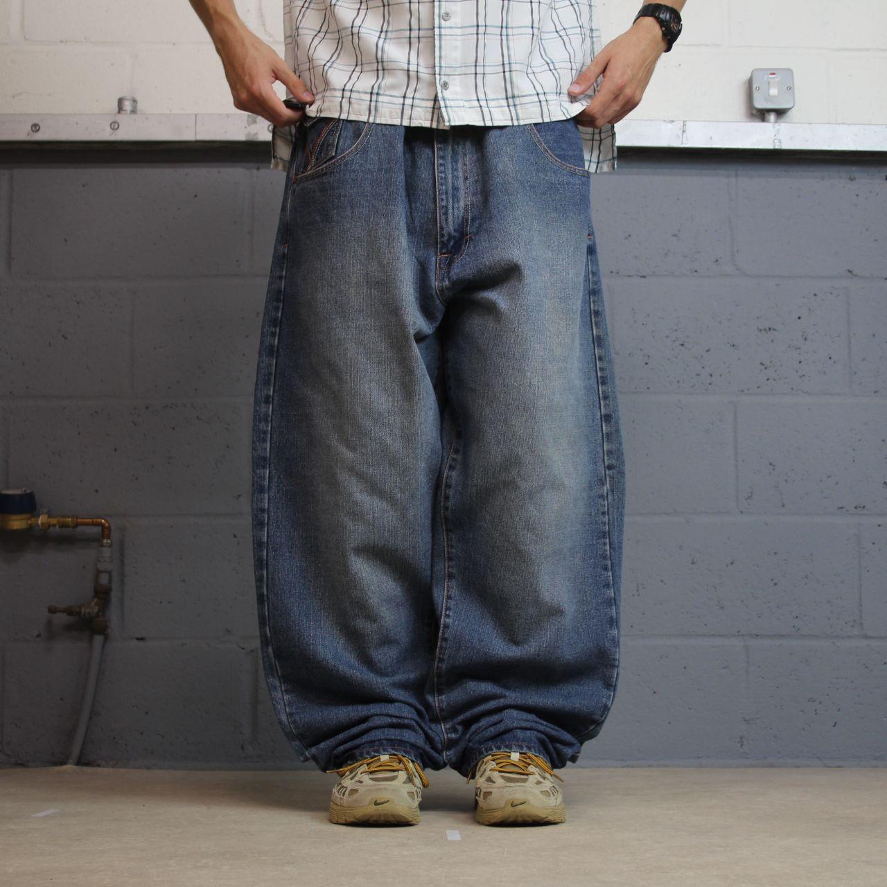 Baggy embroidered jeans loose blue denim Y2K Knockout Jeans loose surf style pants embroidered
