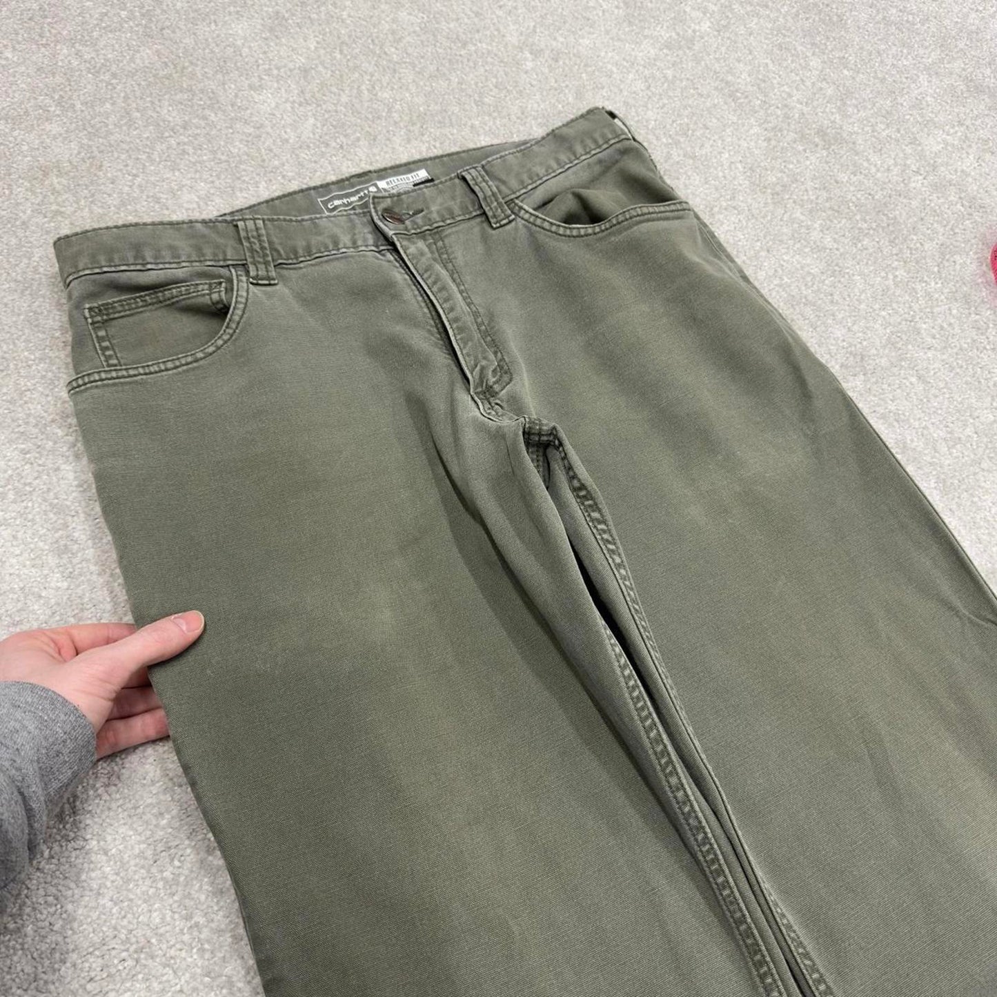 Vintage Y2K Carhartt carpenter jeans faded green Straight leg relaxed fit canvasy skate cargo pants