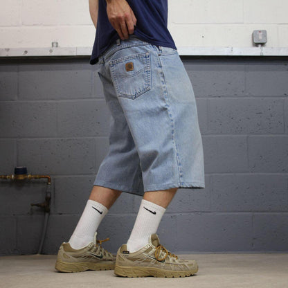 Carhartt denim shorts y2k faded blue Loose skater style work jorts