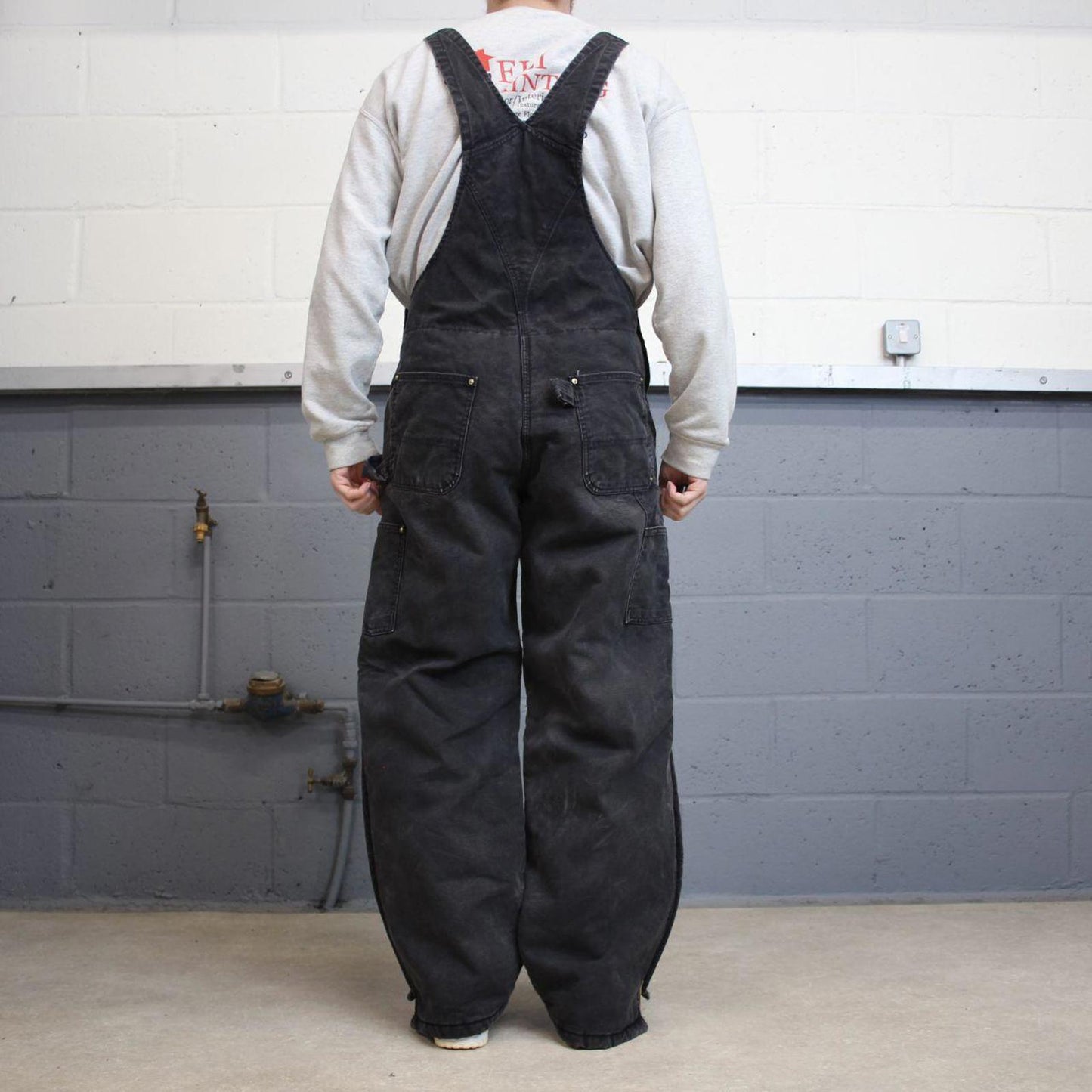 Black Carhartt dungarees W34L30 mens quilt lined canvas overalls utility worker