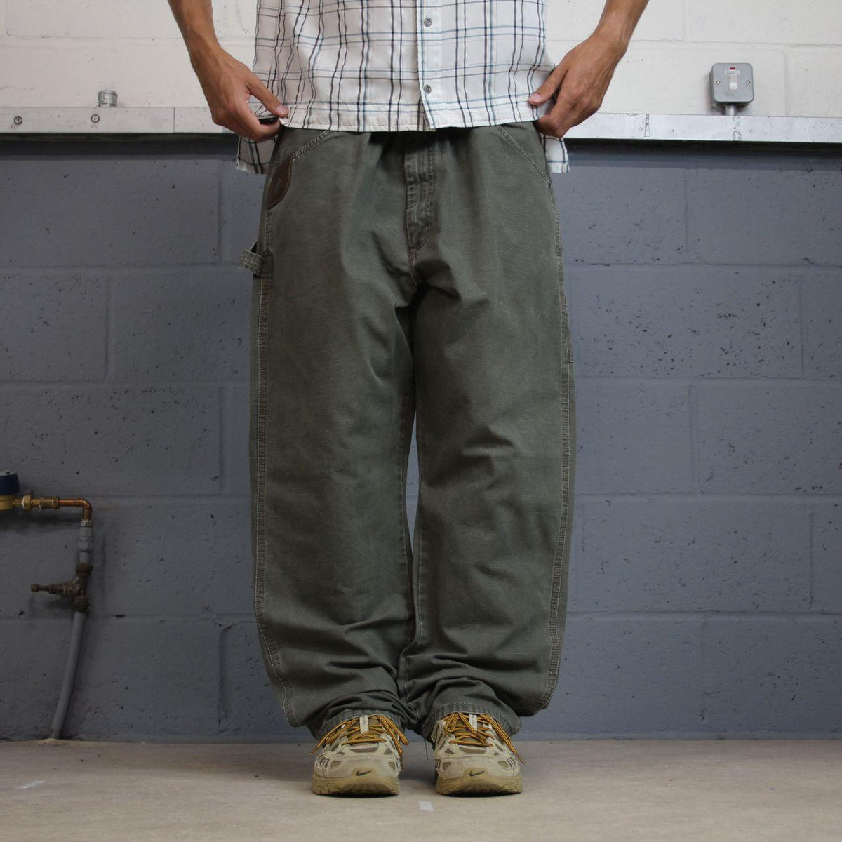 Wrangler carpenter jeans y2k washed green Wide leg canvas Riggs skater work utility pants