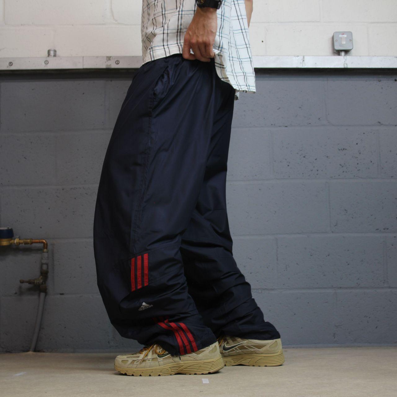 Y2K baggy Adidas tracksuit bottoms navy XL Wide leg mesh lined side stripe track pants