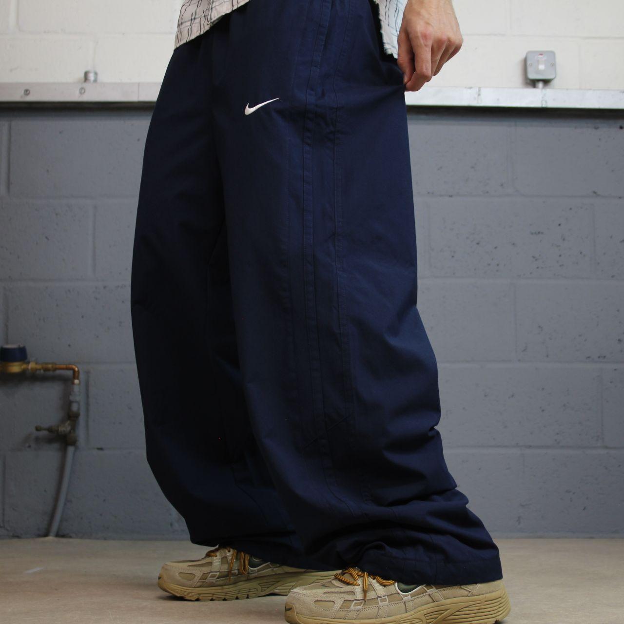 Y2K Nike baggy tracksuit bottoms navy wide leg XL Loose leg mesh lined drawstring casual track pants
