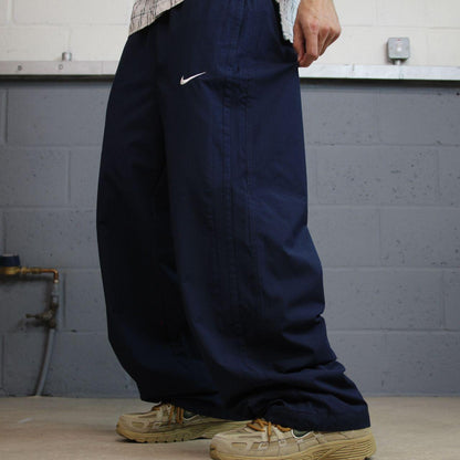 Y2K Nike baggy tracksuit bottoms navy wide leg XL Loose leg mesh lined drawstring casual track pants